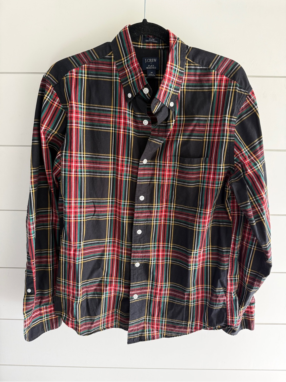 J. Crew Men’s Black Plaid Button-Down Shirt with Red & Yellow Tartan